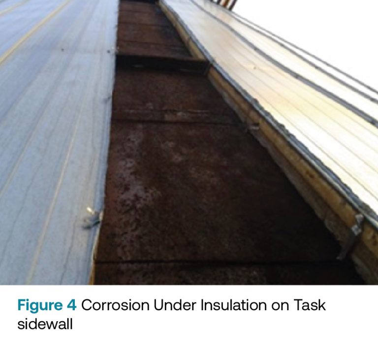 image showing the effects of corrosion under isulation on task side wall.